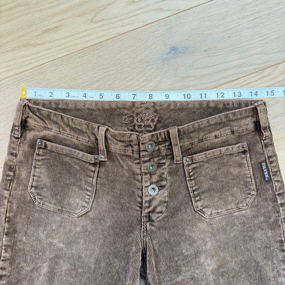 Silver Jeans Co Brown Corduroy Flare Pants Low‑Rise Button Fly Women’s 29 - Picture 8 of 10